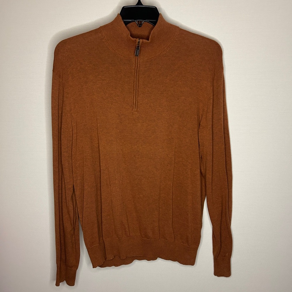 Jos A Bank Burnt Orange Quarter Zip Sweater 100% Pima‎ Cotton Men Large Preppy